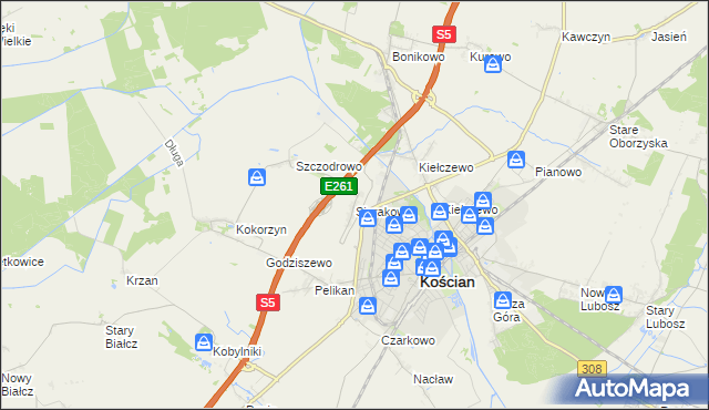 mapa Sierakowo gmina Kościan, Sierakowo gmina Kościan na mapie Targeo