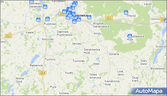 mapa Sierakowska Huta, Sierakowska Huta na mapie Targeo