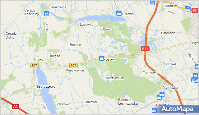 mapa Sierosław gmina Tarnowo Podgórne, Sierosław gmina Tarnowo Podgórne na mapie Targeo