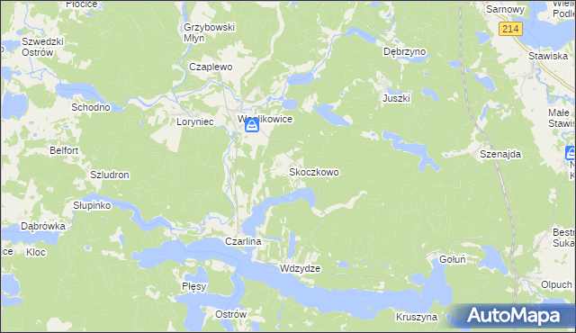 mapa Skoczkowo gmina Kościerzyna, Skoczkowo gmina Kościerzyna na mapie Targeo