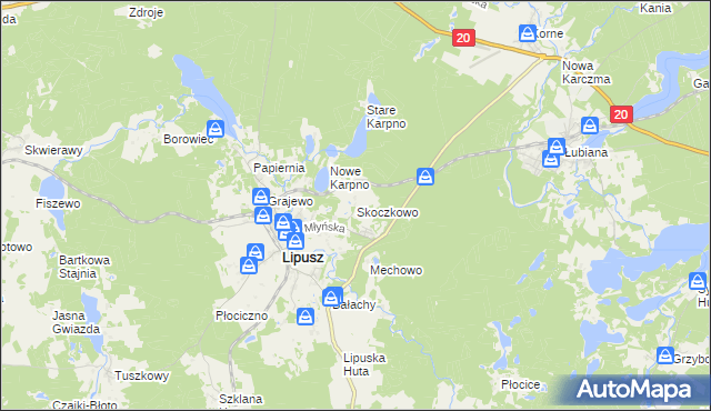 mapa Skoczkowo gmina Lipusz, Skoczkowo gmina Lipusz na mapie Targeo