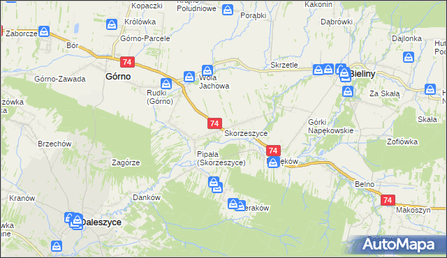 mapa Skorzeszyce, Skorzeszyce na mapie Targeo