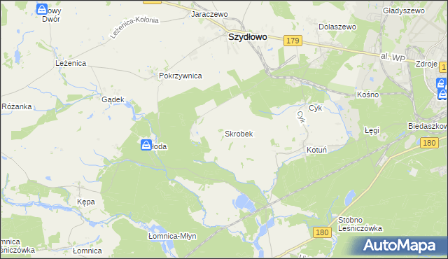 mapa Skrobek gmina Szydłowo, Skrobek gmina Szydłowo na mapie Targeo
