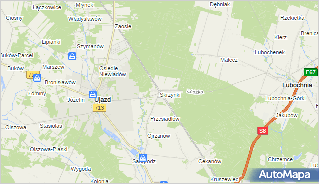 mapa Skrzynki gmina Ujazd, Skrzynki gmina Ujazd na mapie Targeo