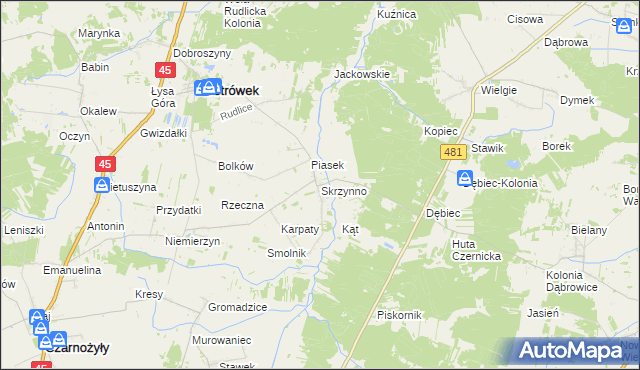 mapa Skrzynno gmina Ostrówek, Skrzynno gmina Ostrówek na mapie Targeo