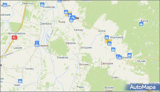 mapa Skrzypiec gmina Gidle, Skrzypiec gmina Gidle na mapie Targeo