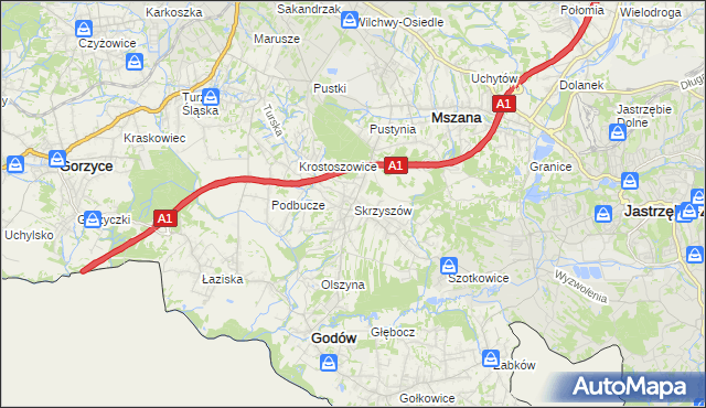 mapa Skrzyszów gmina Godów, Skrzyszów gmina Godów na mapie Targeo