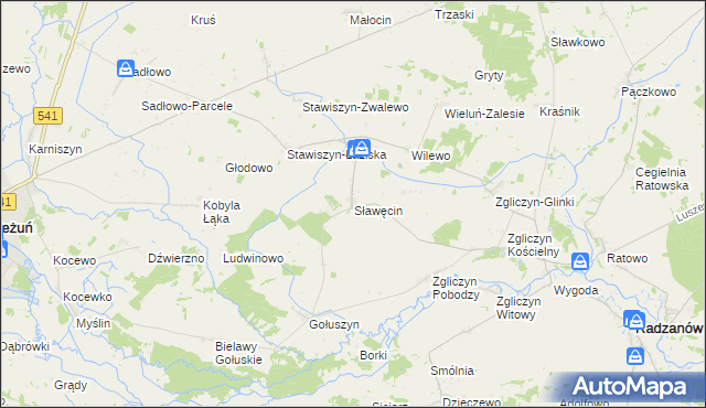 mapa Sławęcin gmina Bieżuń, Sławęcin gmina Bieżuń na mapie Targeo