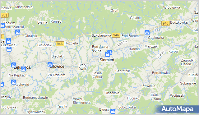 mapa Ślemień, Ślemień na mapie Targeo