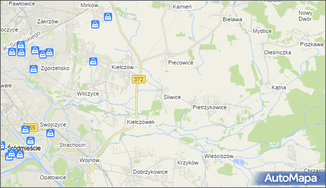 mapa Śliwice gmina Długołęka, Śliwice gmina Długołęka na mapie Targeo