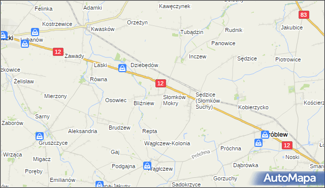 mapa Słomków Mokry, Słomków Mokry na mapie Targeo