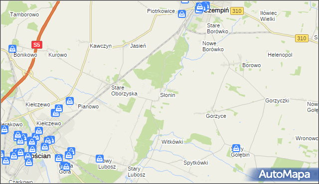 mapa Słonin, Słonin na mapie Targeo