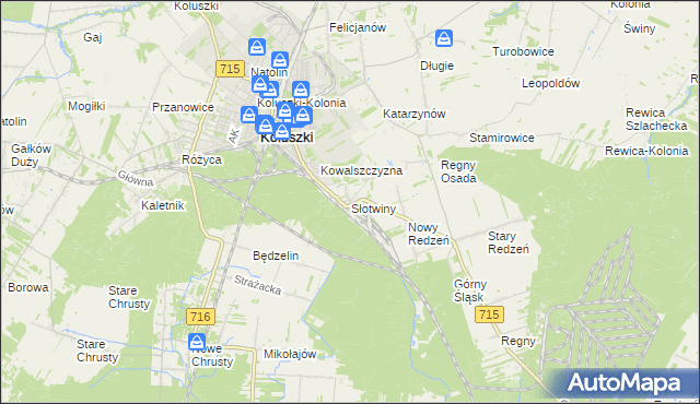 mapa Słotwiny gmina Koluszki, Słotwiny gmina Koluszki na mapie Targeo