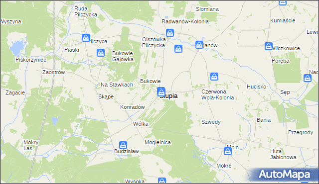 mapa Słupia gmina Słupia Konecka, Słupia gmina Słupia Konecka na mapie Targeo