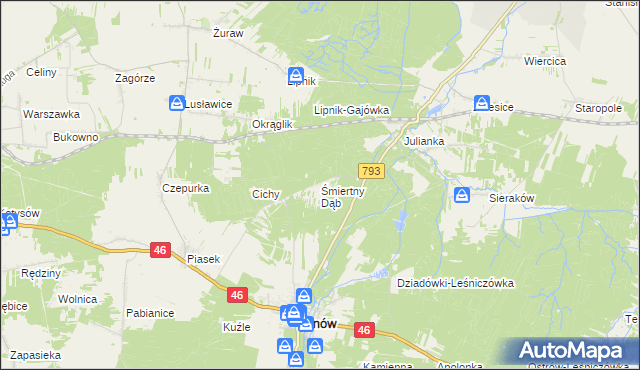 mapa Śmiertny Dąb, Śmiertny Dąb na mapie Targeo
