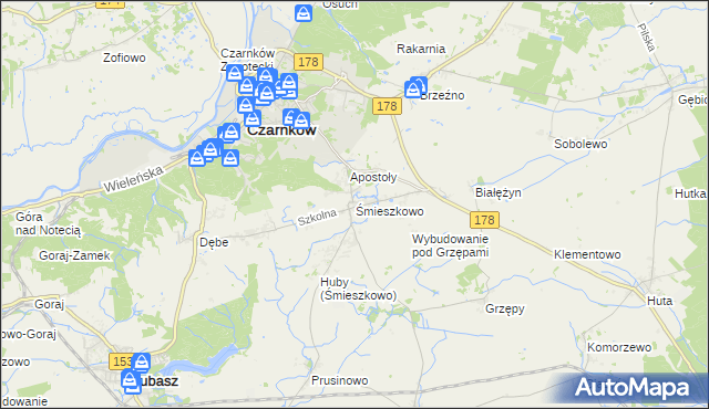mapa Śmieszkowo gmina Czarnków, Śmieszkowo gmina Czarnków na mapie Targeo