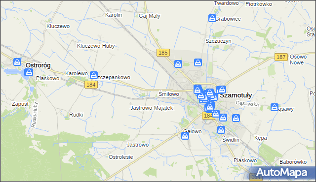 mapa Śmiłowo gmina Szamotuły, Śmiłowo gmina Szamotuły na mapie Targeo