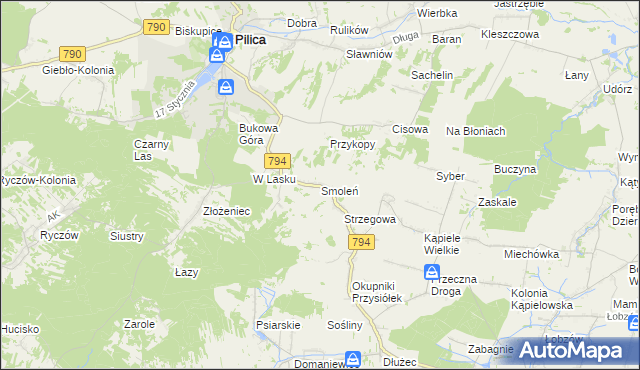 mapa Smoleń gmina Pilica, Smoleń gmina Pilica na mapie Targeo