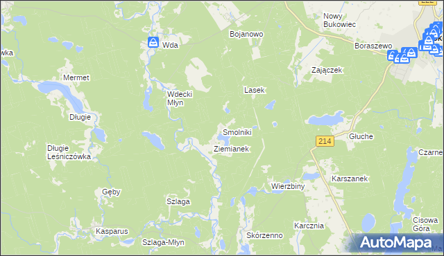 mapa Smolniki gmina Lubichowo, Smolniki gmina Lubichowo na mapie Targeo