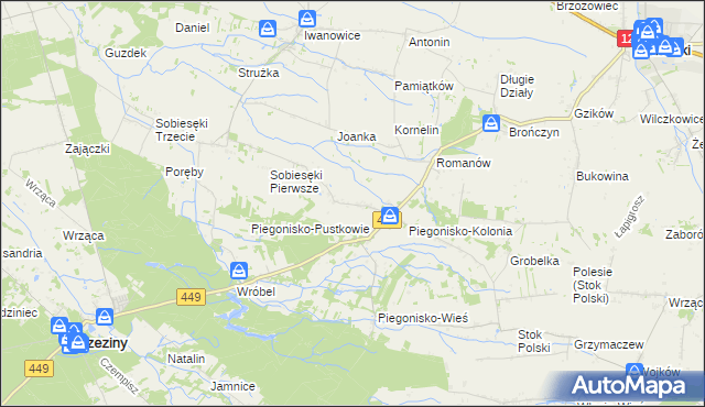 mapa Sobiesęki gmina Brzeziny, Sobiesęki gmina Brzeziny na mapie Targeo