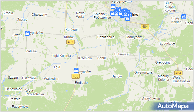 mapa Sobki gmina Zelów, Sobki gmina Zelów na mapie Targeo