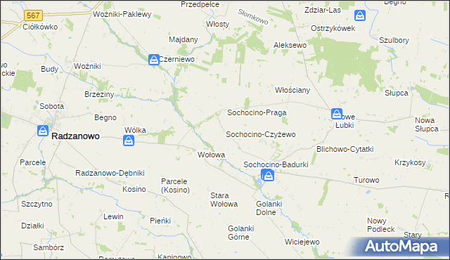 mapa Sochocino-Czyżewo, Sochocino-Czyżewo na mapie Targeo