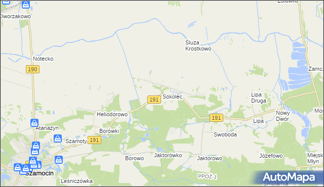 mapa Sokolec gmina Szamocin, Sokolec gmina Szamocin na mapie Targeo