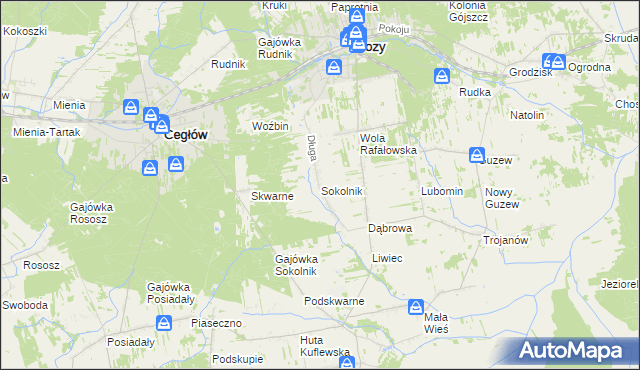 mapa Sokolnik gmina Mrozy, Sokolnik gmina Mrozy na mapie Targeo