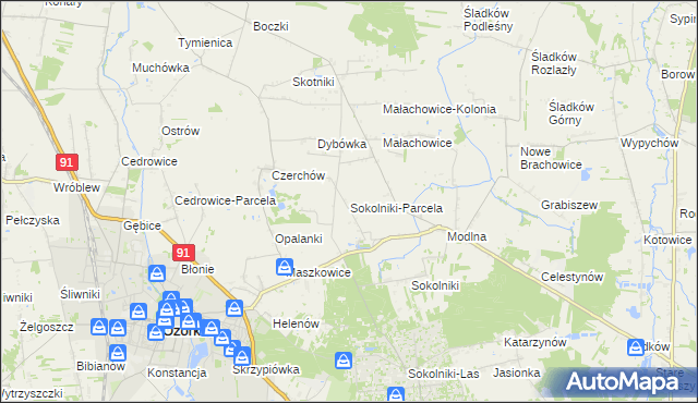 mapa Sokolniki-Parcela, Sokolniki-Parcela na mapie Targeo