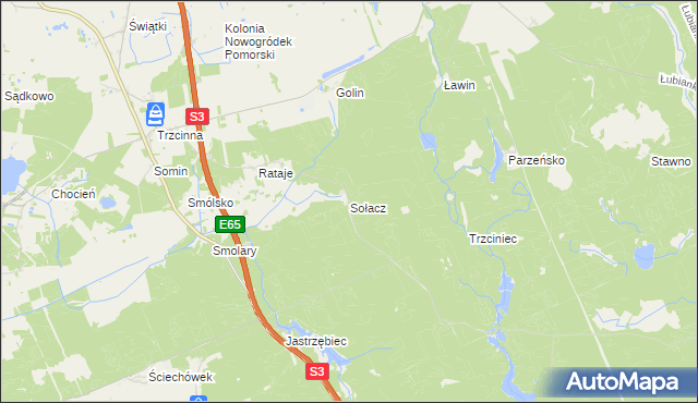 mapa Sołacz gmina Nowogródek Pomorski, Sołacz gmina Nowogródek Pomorski na mapie Targeo