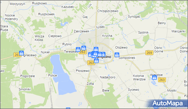 mapa Sompolno, Sompolno na mapie Targeo