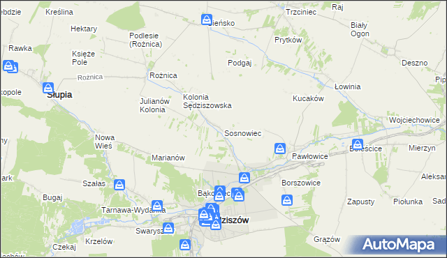 mapa Sosnowiec gmina Sędziszów, Sosnowiec gmina Sędziszów na mapie Targeo