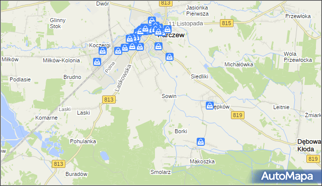 mapa Sowin gmina Parczew, Sowin gmina Parczew na mapie Targeo