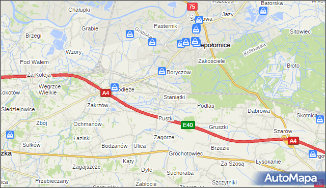 mapa Staniątki, Staniątki na mapie Targeo