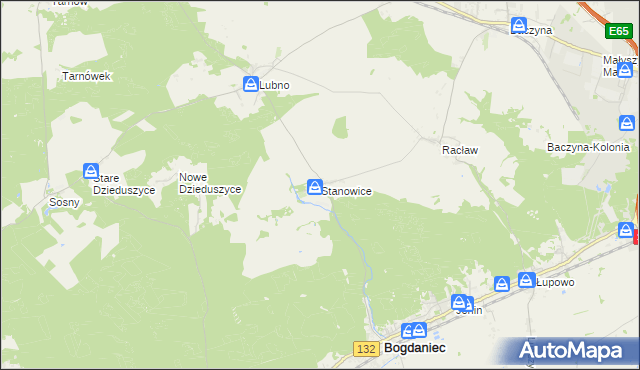 mapa Stanowice gmina Bogdaniec, Stanowice gmina Bogdaniec na mapie Targeo