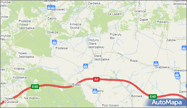 mapa Stara Jastrząbka gmina Czarna, Stara Jastrząbka gmina Czarna na mapie Targeo