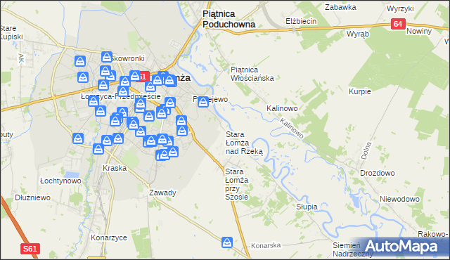 mapa Stara Łomża nad Rzeką, Stara Łomża nad Rzeką na mapie Targeo