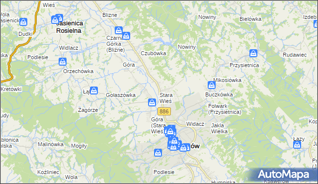 mapa Stara Wieś gmina Brzozów, Stara Wieś gmina Brzozów na mapie Targeo
