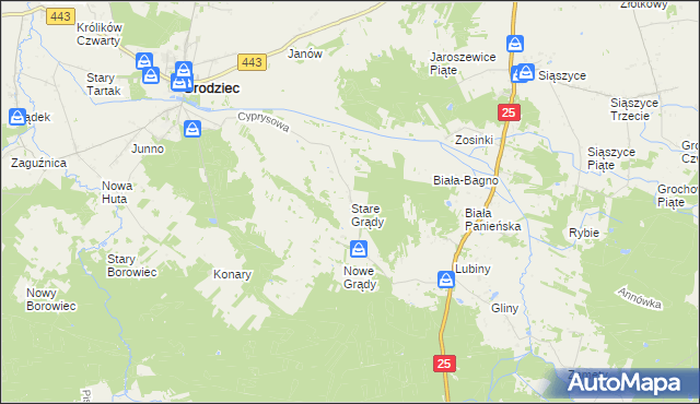 mapa Stare Grądy gmina Grodziec, Stare Grądy gmina Grodziec na mapie Targeo