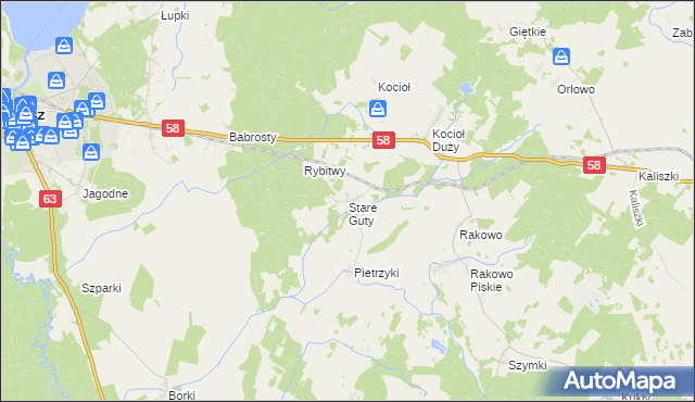 mapa Stare Guty gmina Pisz, Stare Guty gmina Pisz na mapie Targeo