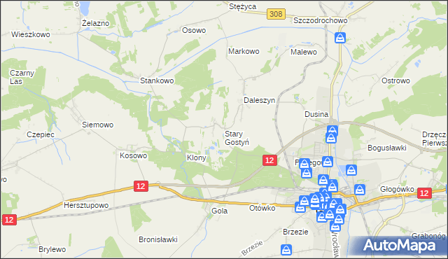 mapa Stary Gostyń, Stary Gostyń na mapie Targeo