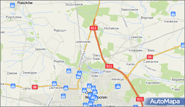 mapa Stary Staw gmina Ostrów Wielkopolski, Stary Staw gmina Ostrów Wielkopolski na mapie Targeo