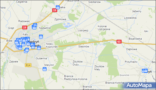 mapa Stasinów gmina Radzyń Podlaski, Stasinów gmina Radzyń Podlaski na mapie Targeo