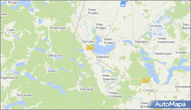 mapa Stawiska gmina Kościerzyna, Stawiska gmina Kościerzyna na mapie Targeo