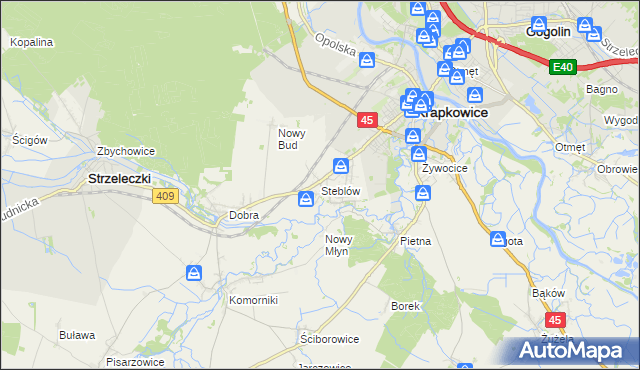 mapa Steblów gmina Krapkowice, Steblów gmina Krapkowice na mapie Targeo