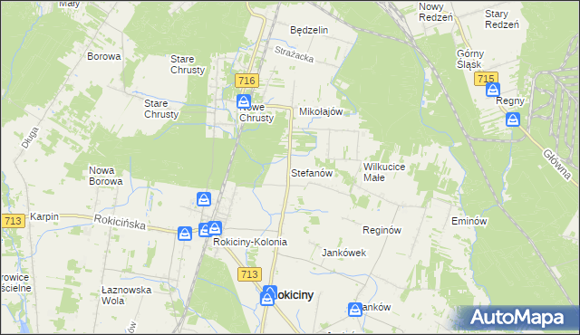 mapa Stefanów gmina Rokiciny, Stefanów gmina Rokiciny na mapie Targeo