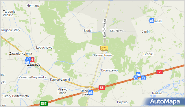 mapa Stelmachowo gmina Tykocin, Stelmachowo gmina Tykocin na mapie Targeo