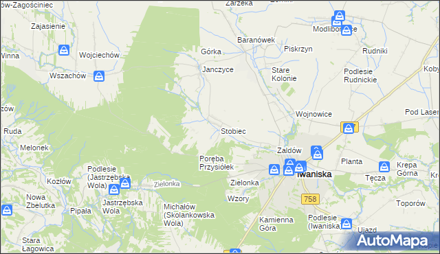 mapa Stobiec gmina Iwaniska, Stobiec gmina Iwaniska na mapie Targeo