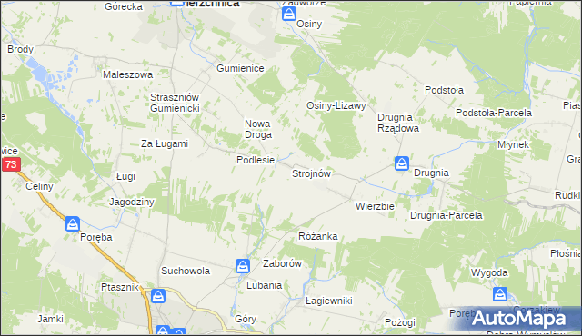 mapa Strojnów gmina Pierzchnica, Strojnów gmina Pierzchnica na mapie Targeo