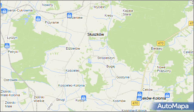 mapa Stropieszyn gmina Mycielin, Stropieszyn gmina Mycielin na mapie Targeo